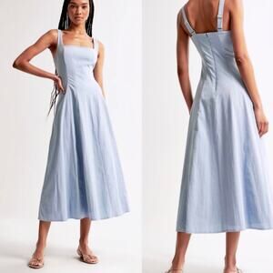 Abercrombie & Fitch Mila Stretch Midi Dress Light Blue Fit & Flare XL